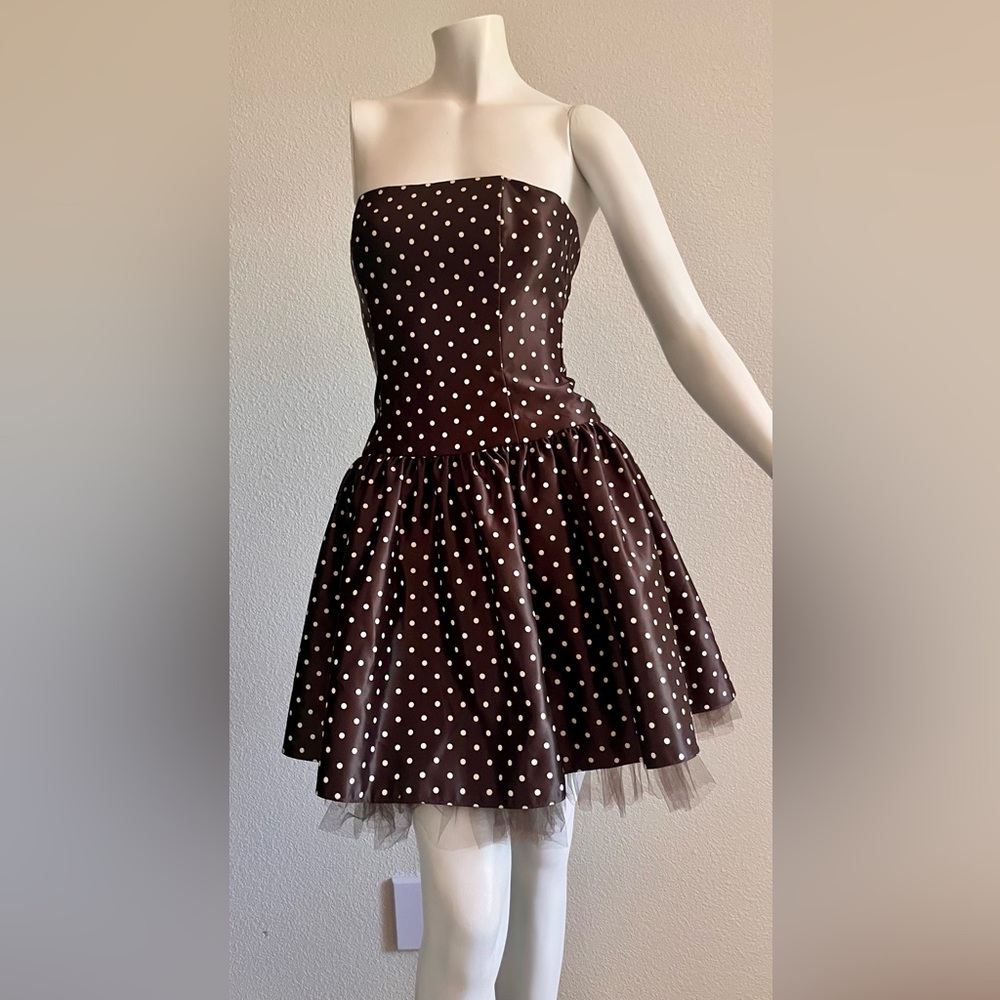 Vintage Jessica McClintock Gunne Sax Polka Dot Strapless Mini Dress size 3/4 USA - Picture 2 of 16